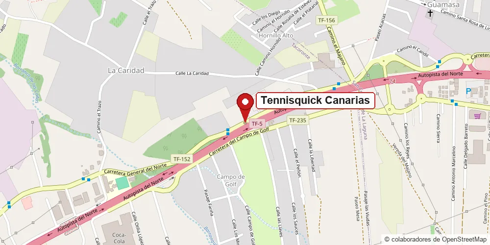 Mapa de la ubicación de Tennisquick Canarias en Tacoronte, junto a la Carretera General del Norte
